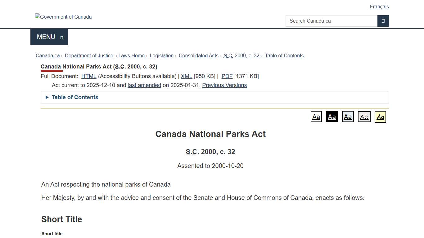 Canada National Parks Act