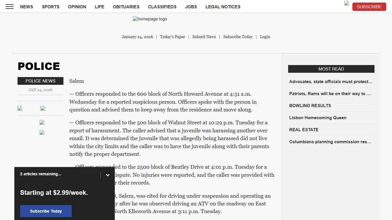 POLICE News, Sports, Jobs - Morning Journal